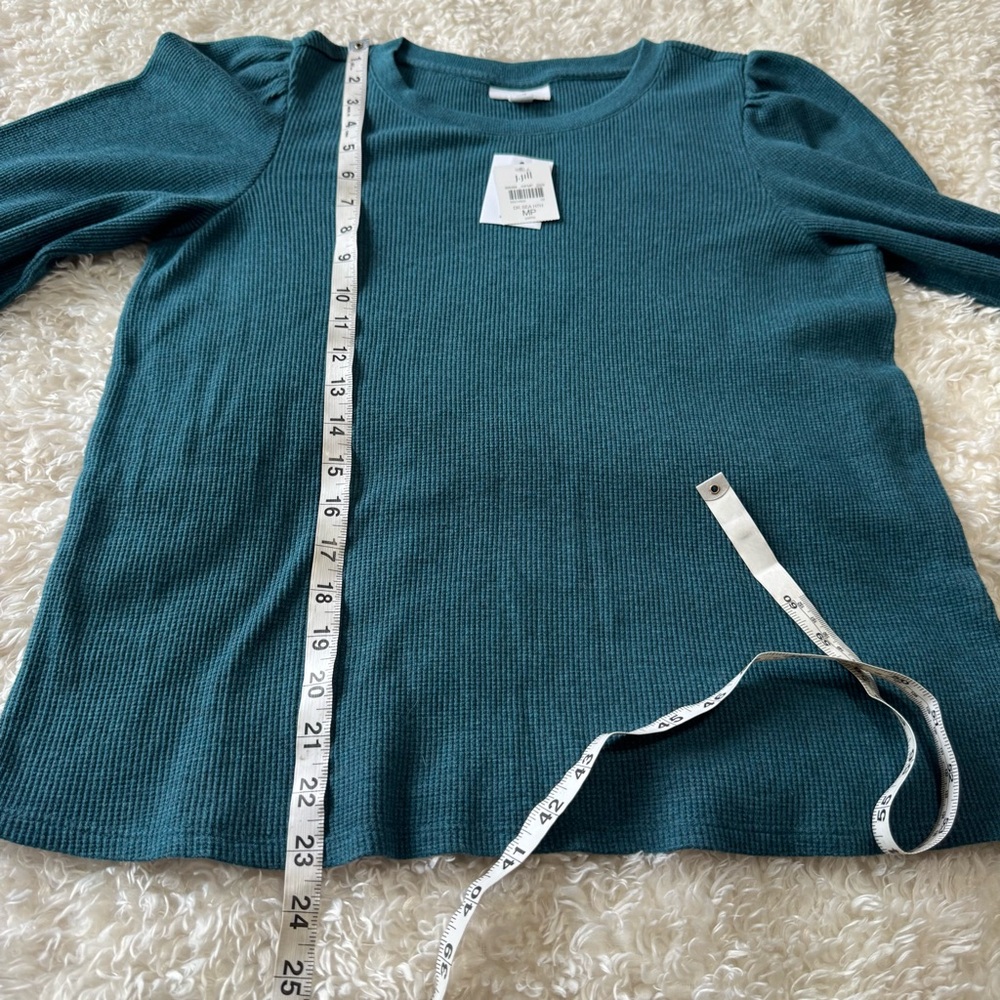 J. Jill Buttoned-Cuff Waffle Top in Dark Sea Heather Teal Size Medium Petite NEW - Picture 6 of 11